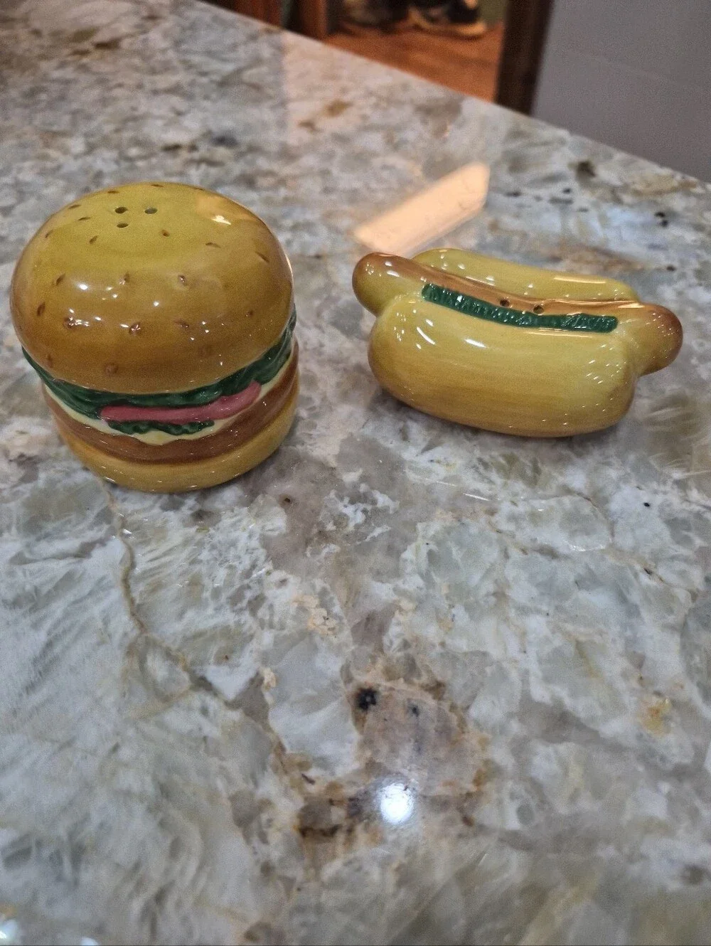 Vintage Ceramic 90's Cheeseburger & Hot Dog Salt & Pepper Shakers